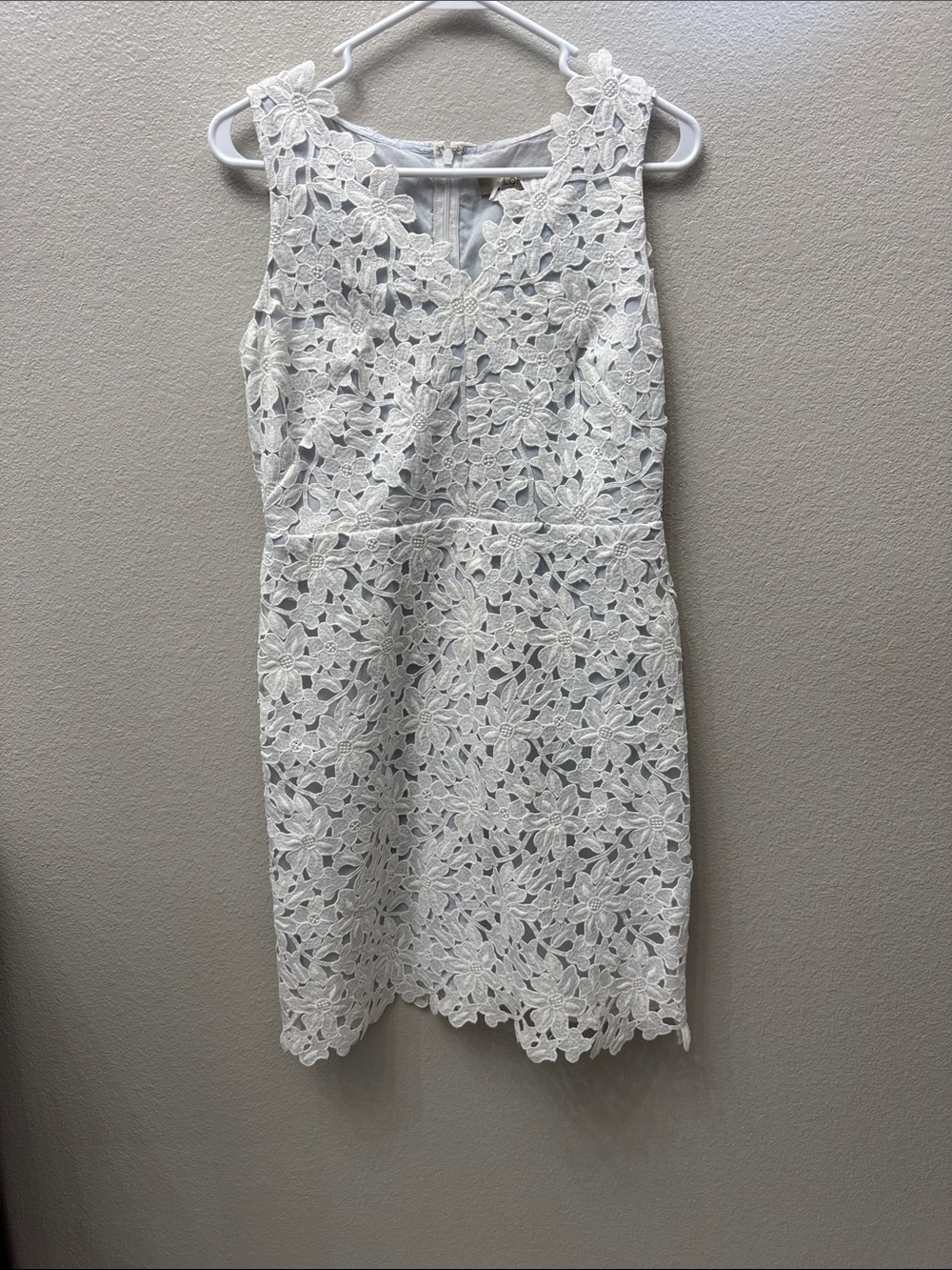 LOFT White Floral Lace Sleeveless Sheath Dress